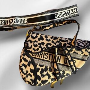Leopard Saddle Bag in Beige & Black with Crossbody Strap